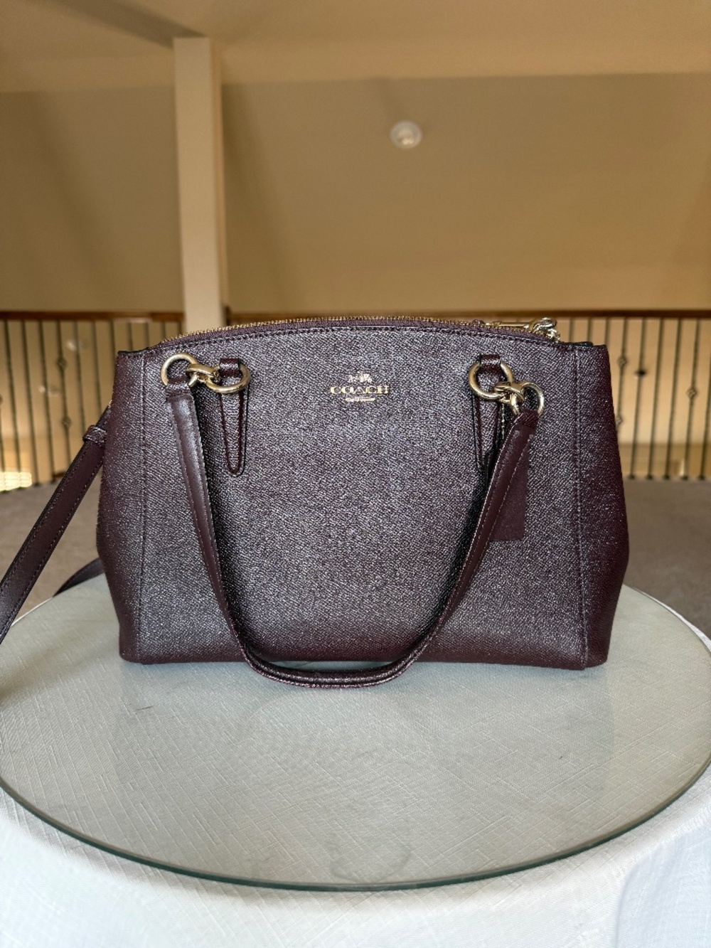 Coach Small Christie Carryall in Oxblood Glitter